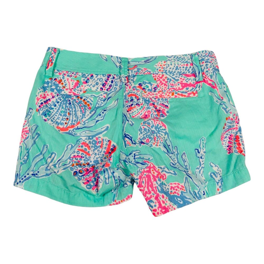 Lilly Pulitzer Callahan Shorts Womens‎ 00 XS Cotton Minty Fresh Coral Pink Blue - Picture 2 of 7
